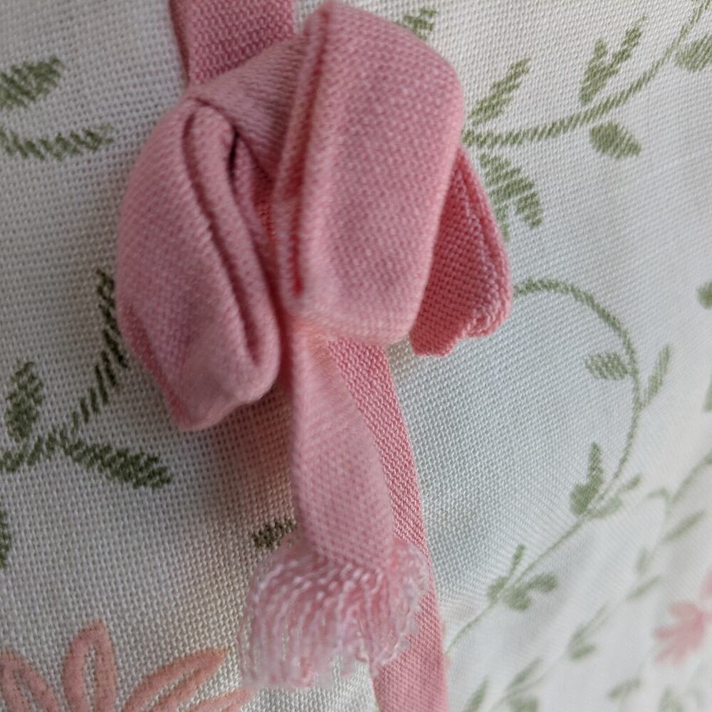 Mini Floral Dress M Cream Pink Vintage 60s A-Line Floral Bow Ribbon Sleeveless - Picture 9 of 14
